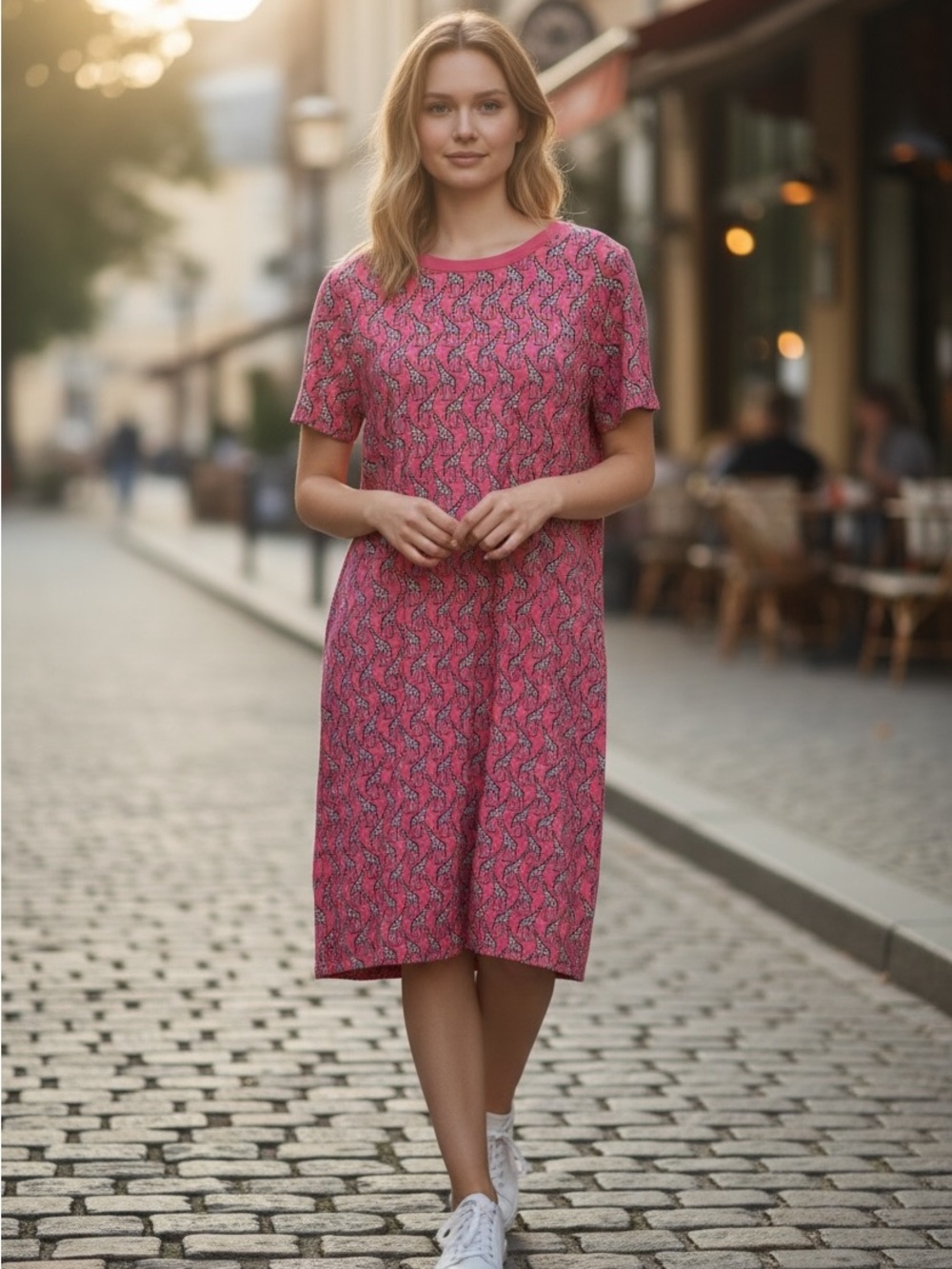 Boden Pink Giraffe Print Dress, Safari, Animal